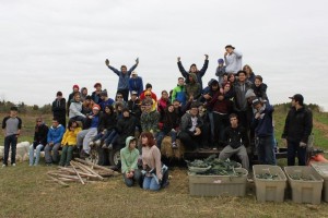 YMCA Academy students pose on a hay wagon at YMCA Cedar Glen Outdoor Centre