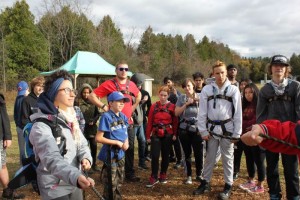 YMCA Academy students learning how to belay at YMCA Cedar Glen Outdoor Centre