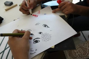 Sketches of eyes, drawn by YMCA Academy students