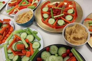 Fresh vegetables and Hummus created by students during cooking club.