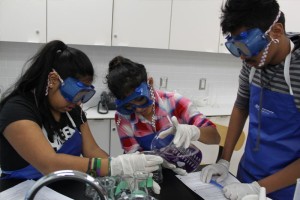 YMCA Academy students performing an experiment in science class