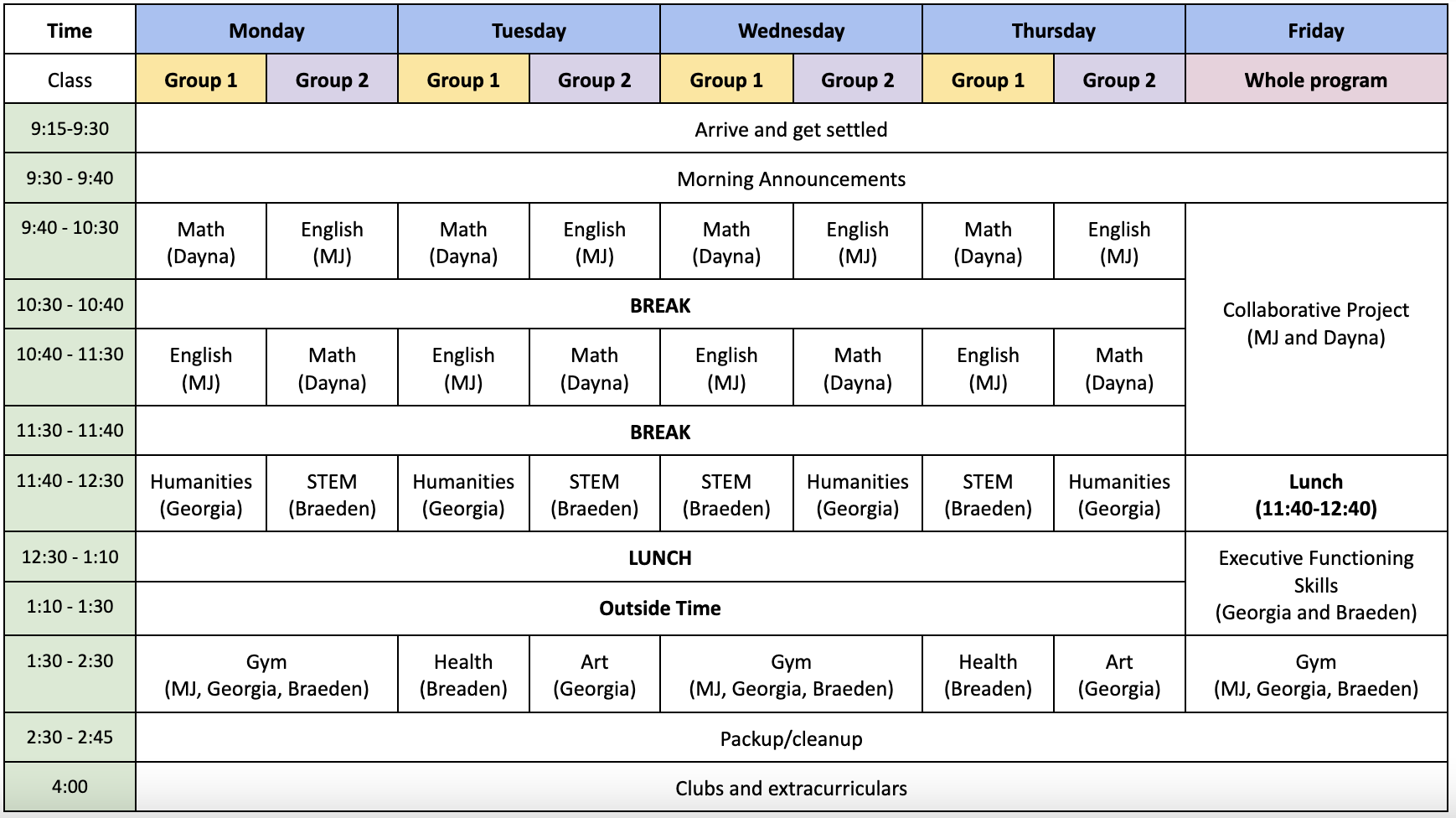 Schedules and School Calendar – YMCA Academy